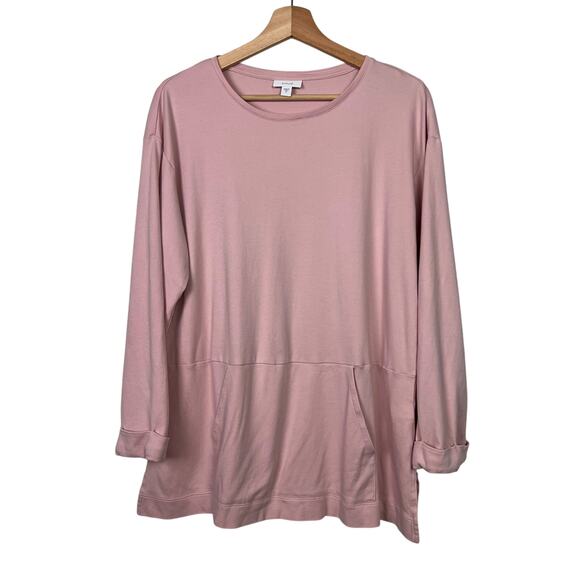 J. Jill Pure Jill Womens Size Medium Pink Long Sleeve Kangaroo Pocket Cotton Top - Picture 1 of 7